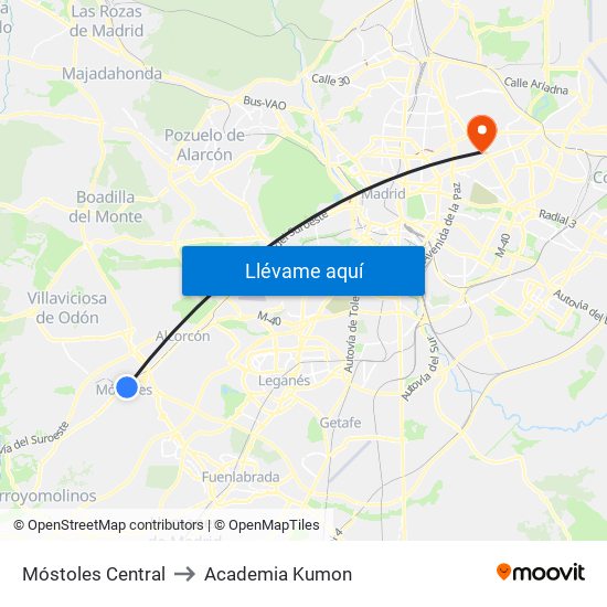 Móstoles Central to Academia Kumon map