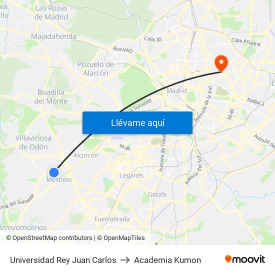 Universidad Rey Juan Carlos to Academia Kumon map