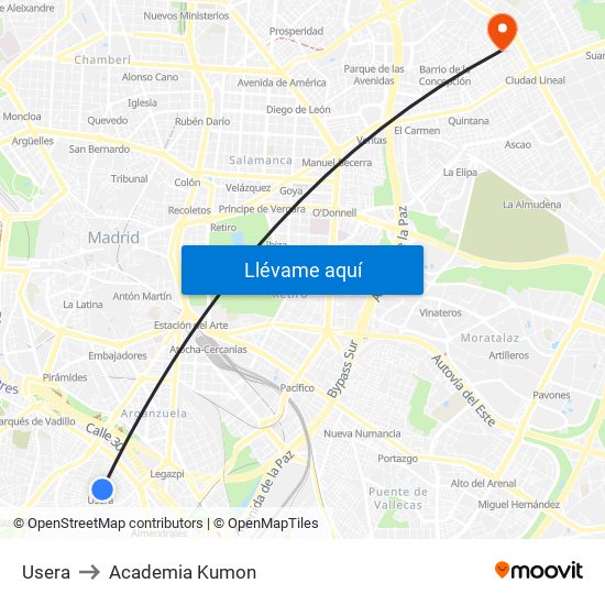 Usera to Academia Kumon map