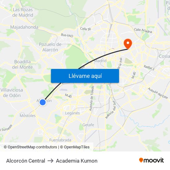 Alcorcón Central to Academia Kumon map