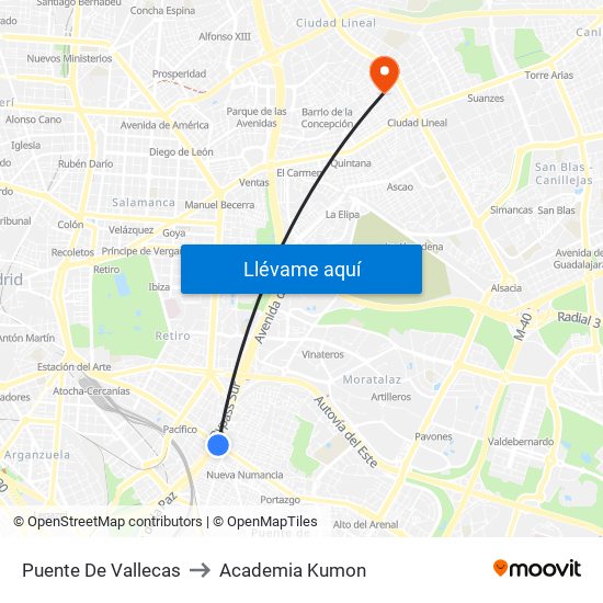 Puente De Vallecas to Academia Kumon map