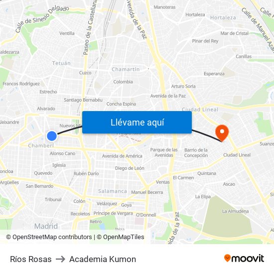 Ríos Rosas to Academia Kumon map