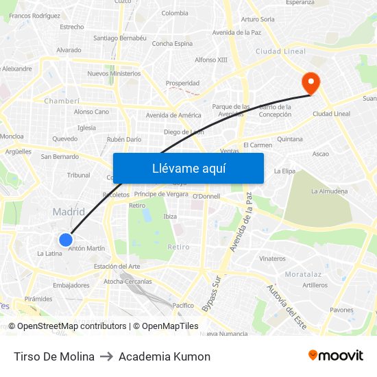 Tirso De Molina to Academia Kumon map