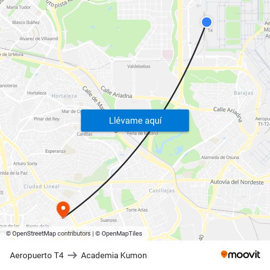 Aeropuerto T4 to Academia Kumon map
