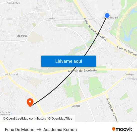 Feria De Madrid to Academia Kumon map