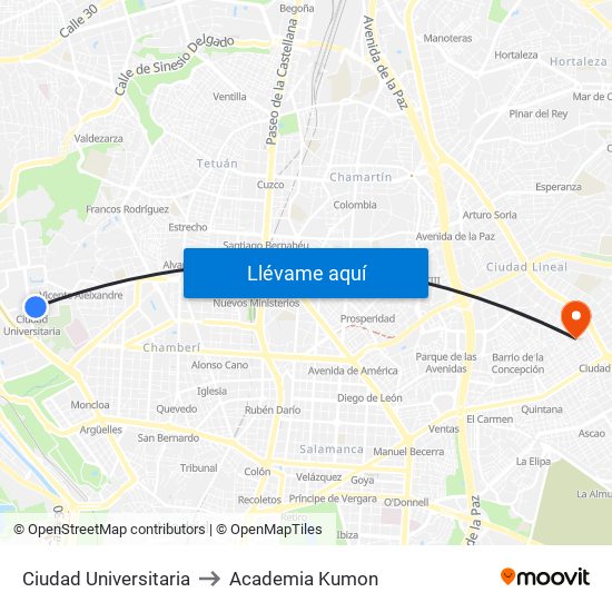 Ciudad Universitaria to Academia Kumon map