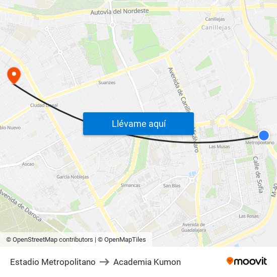 Estadio Metropolitano to Academia Kumon map