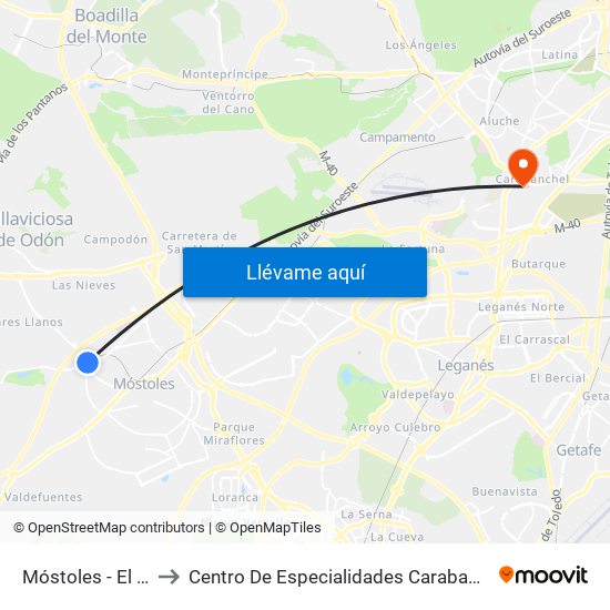 Móstoles - El Soto to Centro De Especialidades Carabanchel Alto map