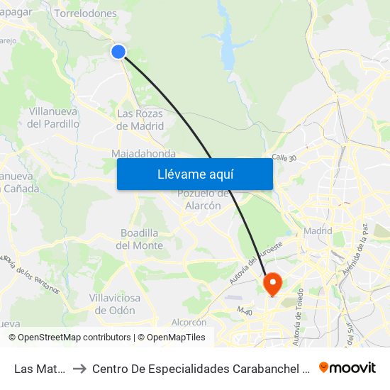 Las Matas to Centro De Especialidades Carabanchel Alto map