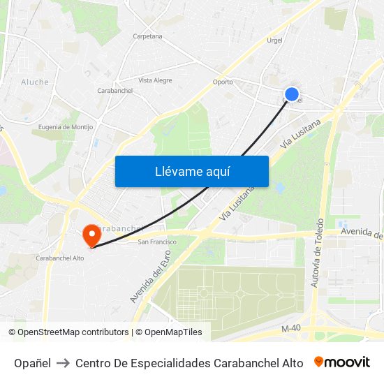 Opañel to Centro De Especialidades Carabanchel Alto map