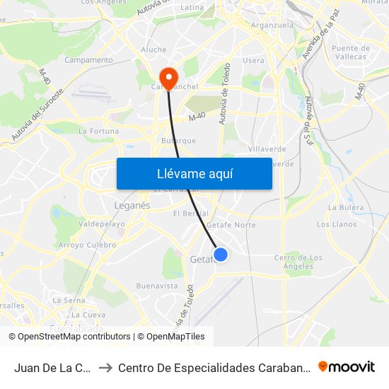 Juan De La Cierva to Centro De Especialidades Carabanchel Alto map