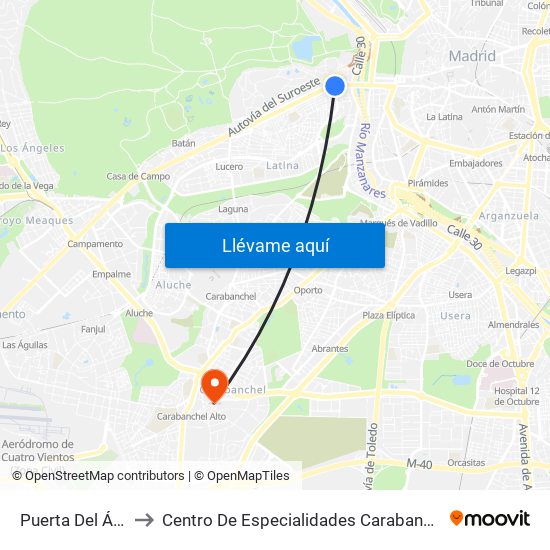 Puerta Del Ángel to Centro De Especialidades Carabanchel Alto map