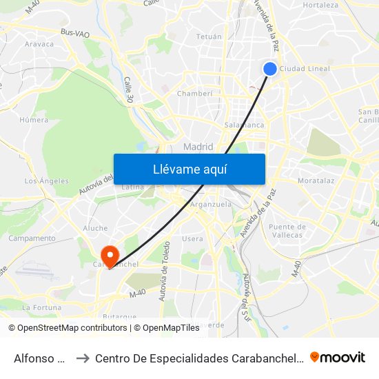 Alfonso XIII to Centro De Especialidades Carabanchel Alto map