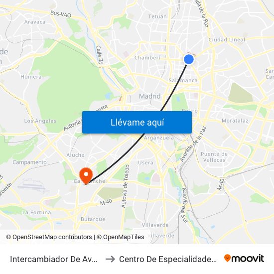 Intercambiador De Avenida De América to Centro De Especialidades Carabanchel Alto map