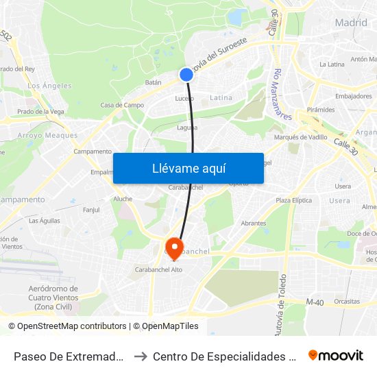 Paseo De Extremadura - El Greco to Centro De Especialidades Carabanchel Alto map