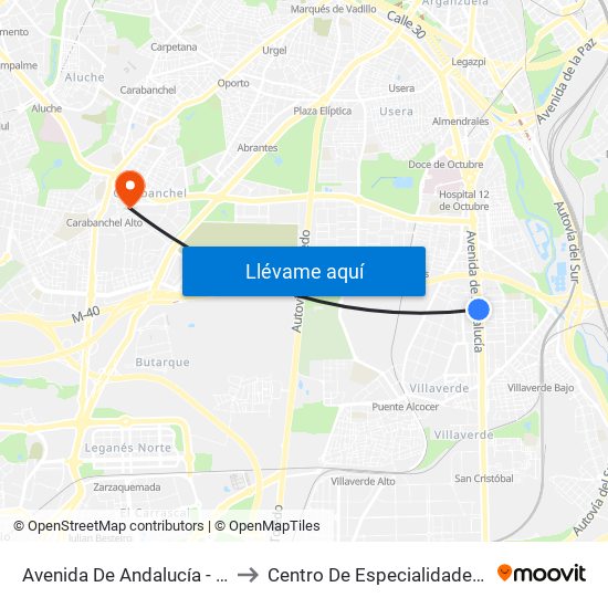Avenida De Andalucía - Centro Comercial to Centro De Especialidades Carabanchel Alto map