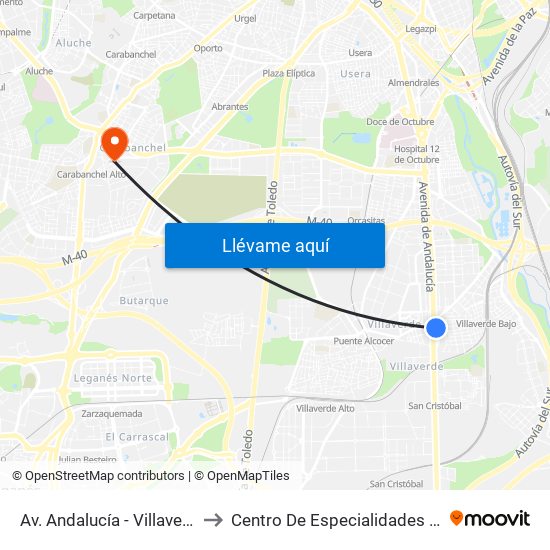 Av. Andalucía - Villaverde Bajo Cruce to Centro De Especialidades Carabanchel Alto map