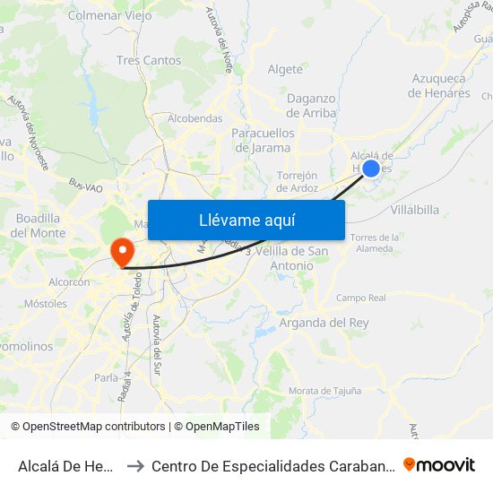 Alcalá De Henares to Centro De Especialidades Carabanchel Alto map