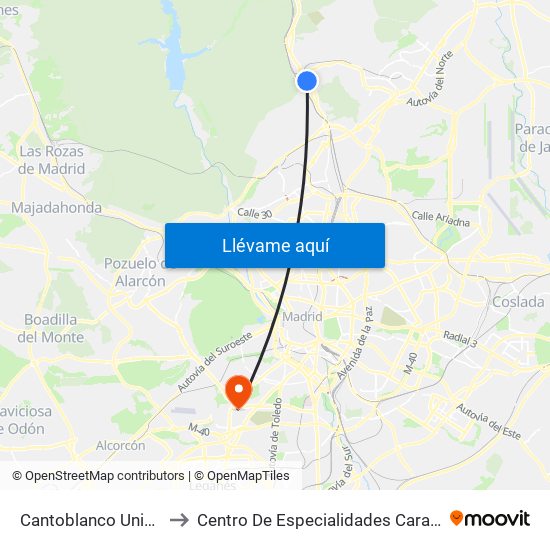 Cantoblanco Universidad to Centro De Especialidades Carabanchel Alto map