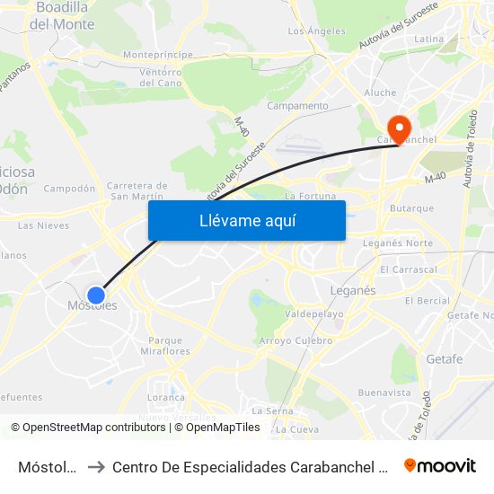 Móstoles to Centro De Especialidades Carabanchel Alto map
