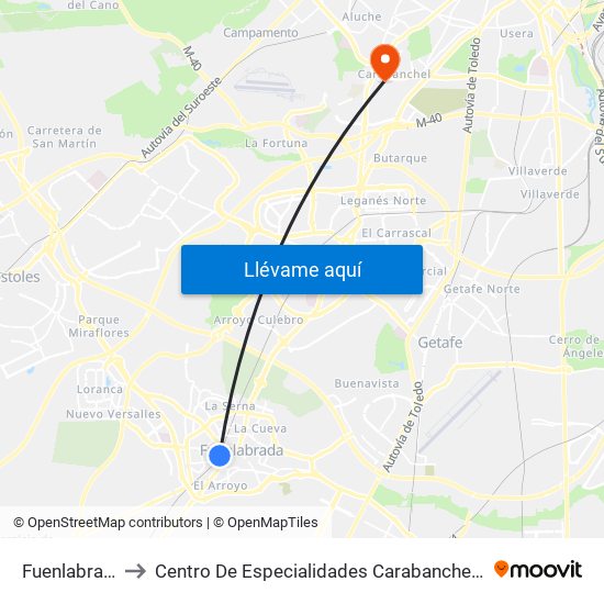 Fuenlabrada to Centro De Especialidades Carabanchel Alto map