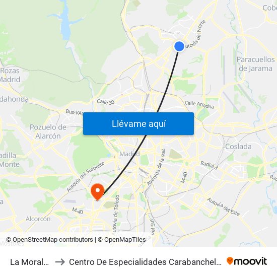 La Moraleja to Centro De Especialidades Carabanchel Alto map