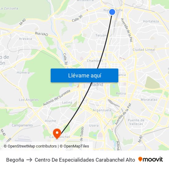 Begoña to Centro De Especialidades Carabanchel Alto map