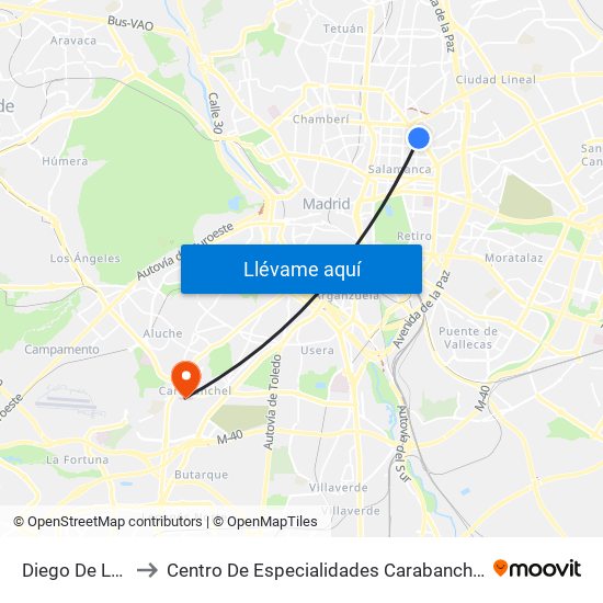 Diego De León to Centro De Especialidades Carabanchel Alto map