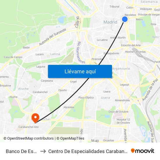 Banco De España to Centro De Especialidades Carabanchel Alto map