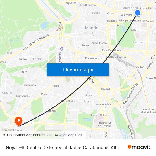 Goya to Centro De Especialidades Carabanchel Alto map
