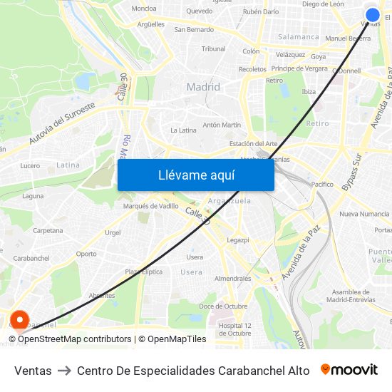 Ventas to Centro De Especialidades Carabanchel Alto map