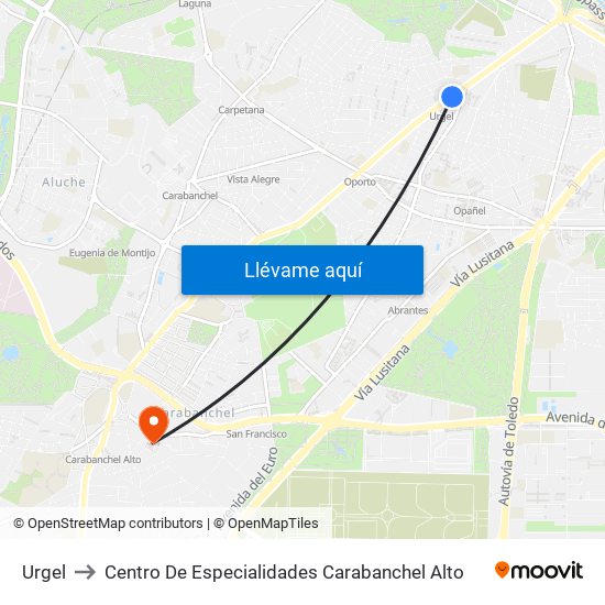 Urgel to Centro De Especialidades Carabanchel Alto map