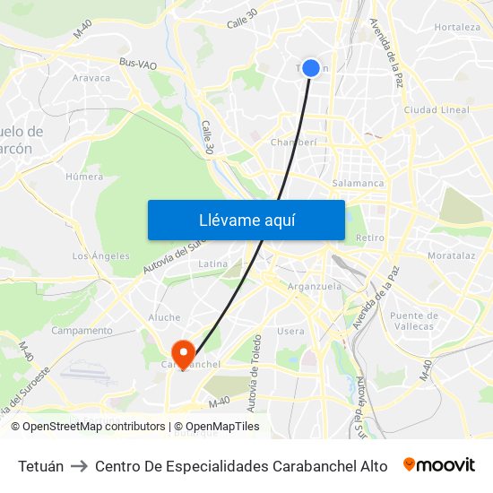 Tetuán to Centro De Especialidades Carabanchel Alto map