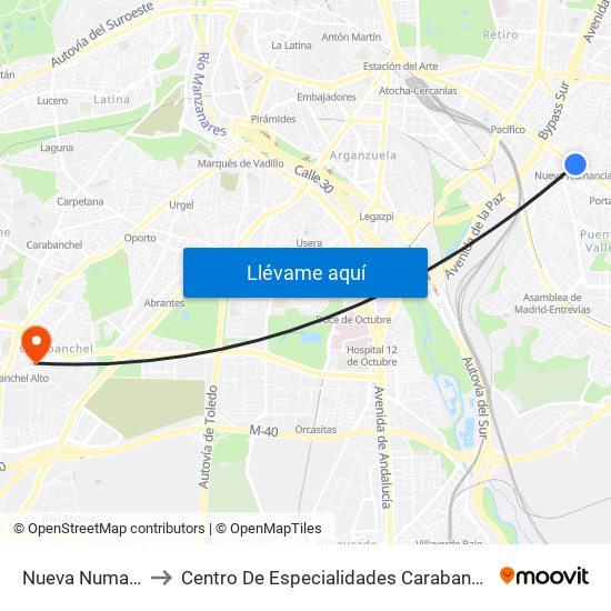 Nueva Numancia to Centro De Especialidades Carabanchel Alto map