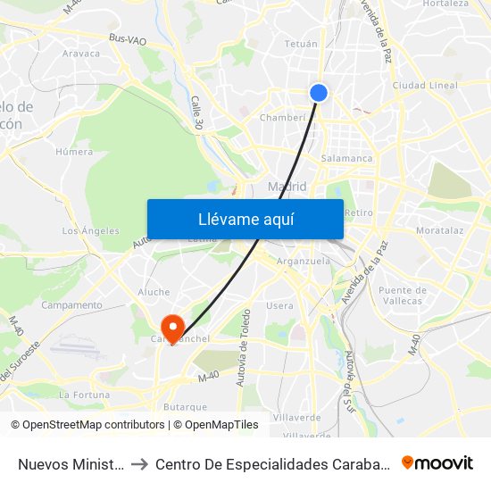 Nuevos Ministerios to Centro De Especialidades Carabanchel Alto map