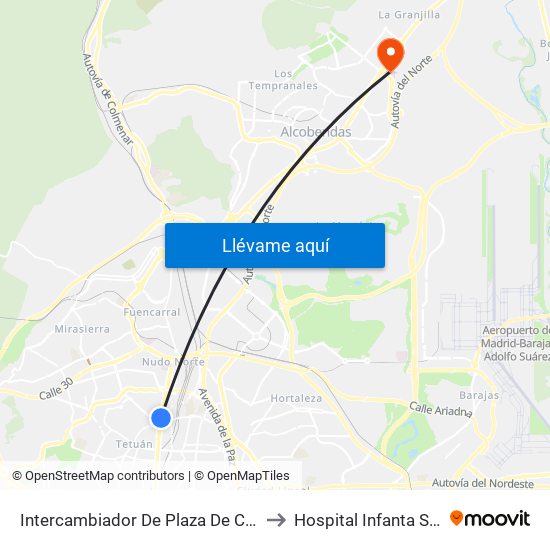 Intercambiador De Plaza De Castilla to Hospital Infanta Sofía. map