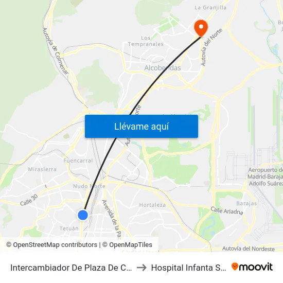 Intercambiador De Plaza De Castilla to Hospital Infanta Sofía. map