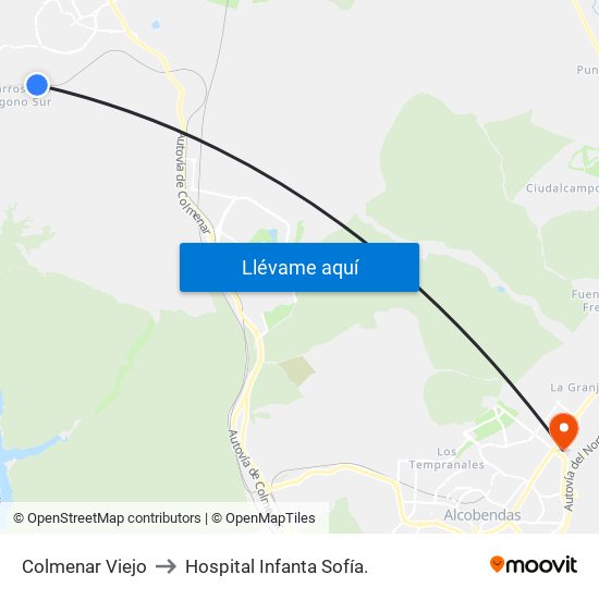 Colmenar Viejo to Hospital Infanta Sofía. map