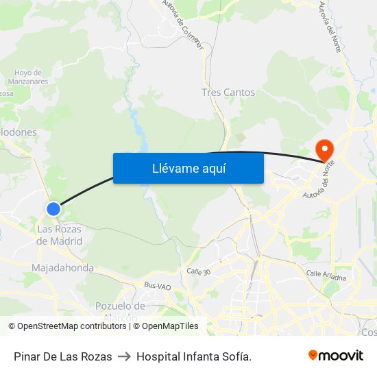 Pinar De Las Rozas to Hospital Infanta Sofía. map