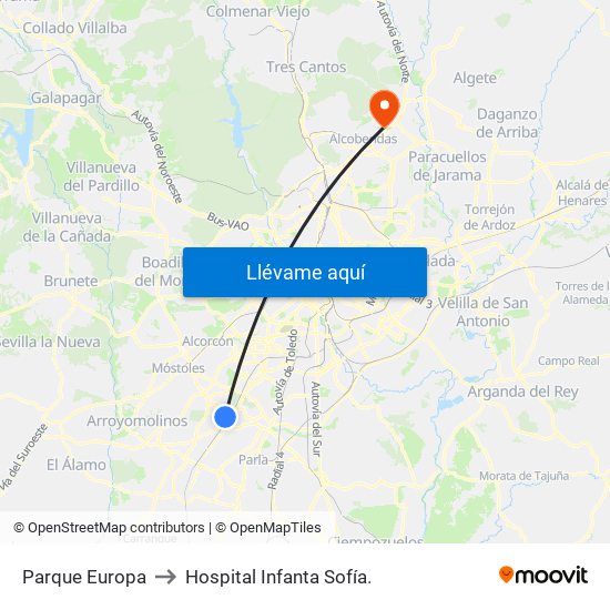 Parque Europa to Hospital Infanta Sofía. map