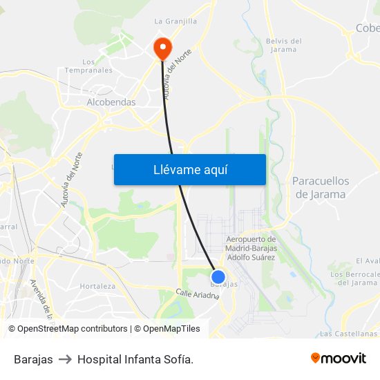 Barajas to Hospital Infanta Sofía. map