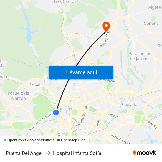 Puerta Del Ángel to Hospital Infanta Sofía. map