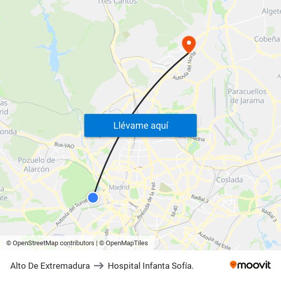 Alto De Extremadura to Hospital Infanta Sofía. map
