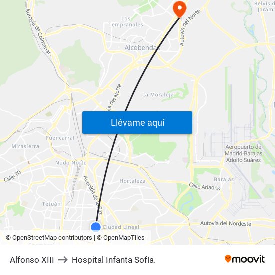 Alfonso XIII to Hospital Infanta Sofía. map