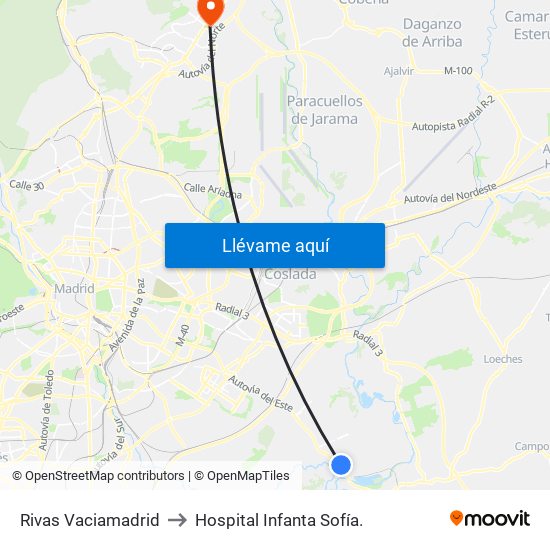 Rivas Vaciamadrid to Hospital Infanta Sofía. map