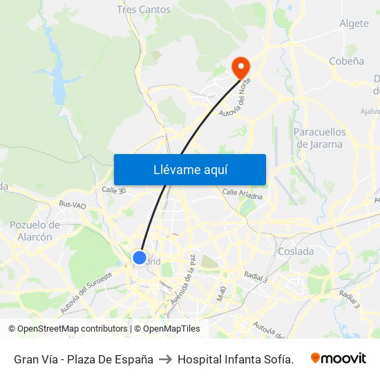 Gran Vía - Plaza De España to Hospital Infanta Sofía. map