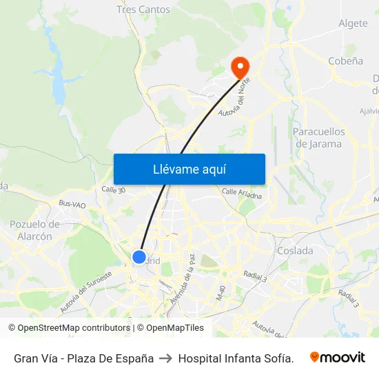 Gran Vía - Plaza De España to Hospital Infanta Sofía. map