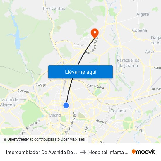 Intercambiador De Avenida De América to Hospital Infanta Sofía. map