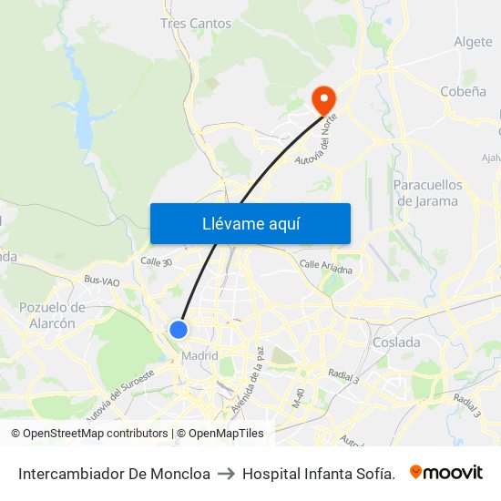 Intercambiador De Moncloa to Hospital Infanta Sofía. map