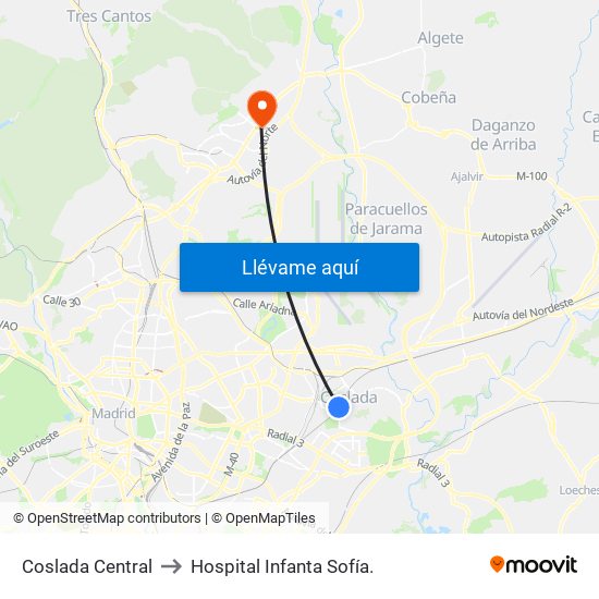 Coslada Central to Hospital Infanta Sofía. map